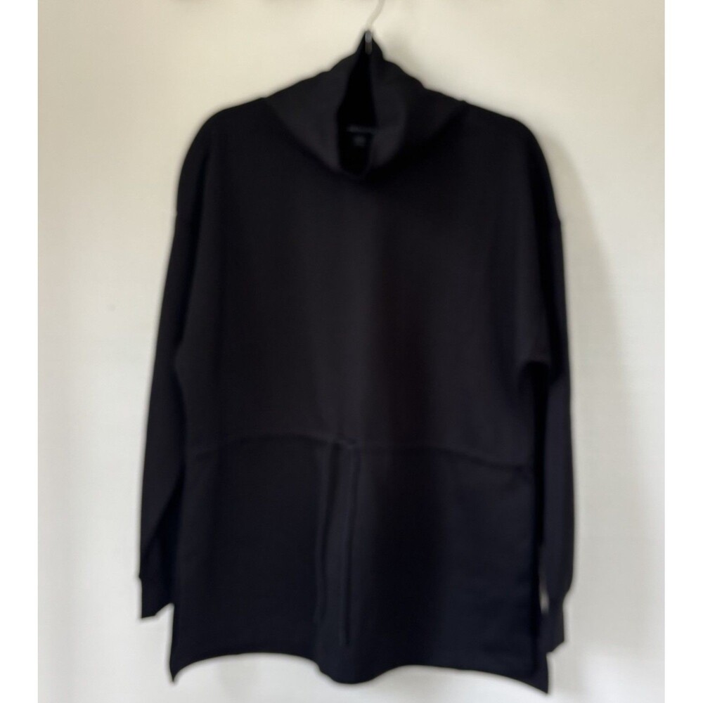Athleta Black Funnel Neck Drawstring Waist Tunic Sweatshirt Top Womens L Stretch